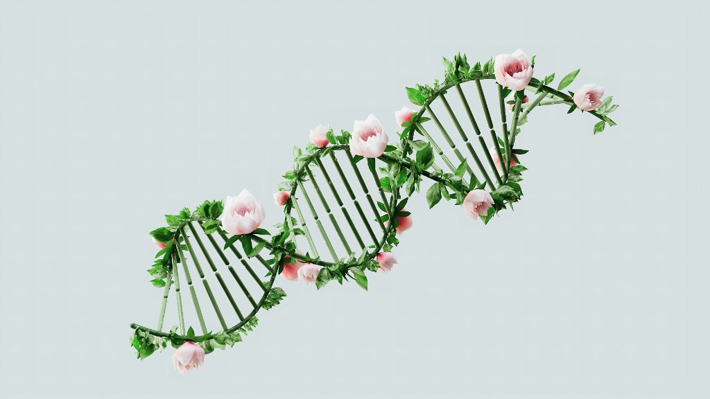 DNA helix intertwined with flowering vines